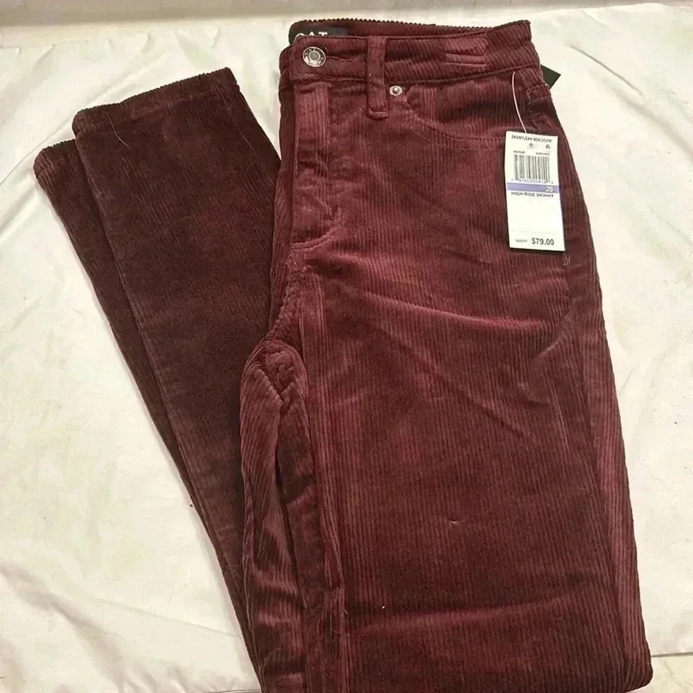 OAT New York Women High Rise Skinny Burgundy Corduroy Size 26 - Picture 1 of 6